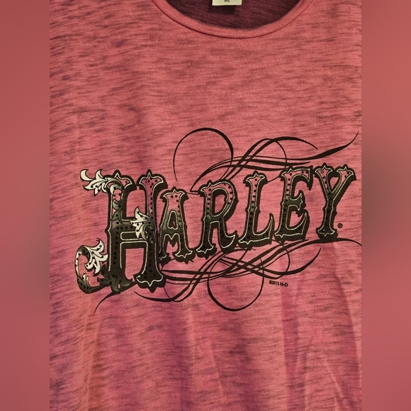 Harley Davidson Womens XL T Shirt Pink Rhinestone Short Sleeve Y2K - Picture 2 of 6